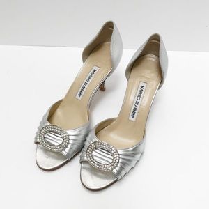 Manolo Blahnik Sedaraby D’Orsay Peep Toe Pumps 7.5